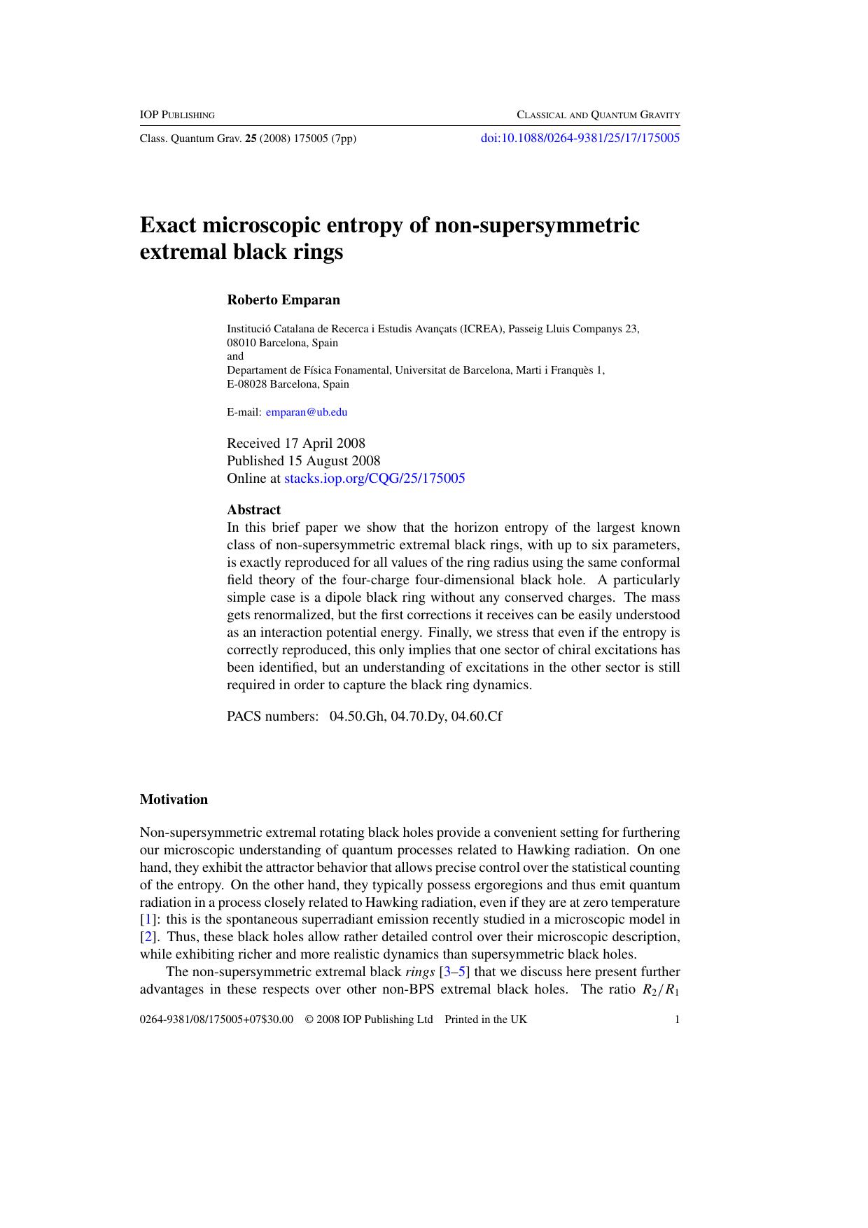 Exact microscopic entropy of non-supersymmetric extremal black rings by R Emparan