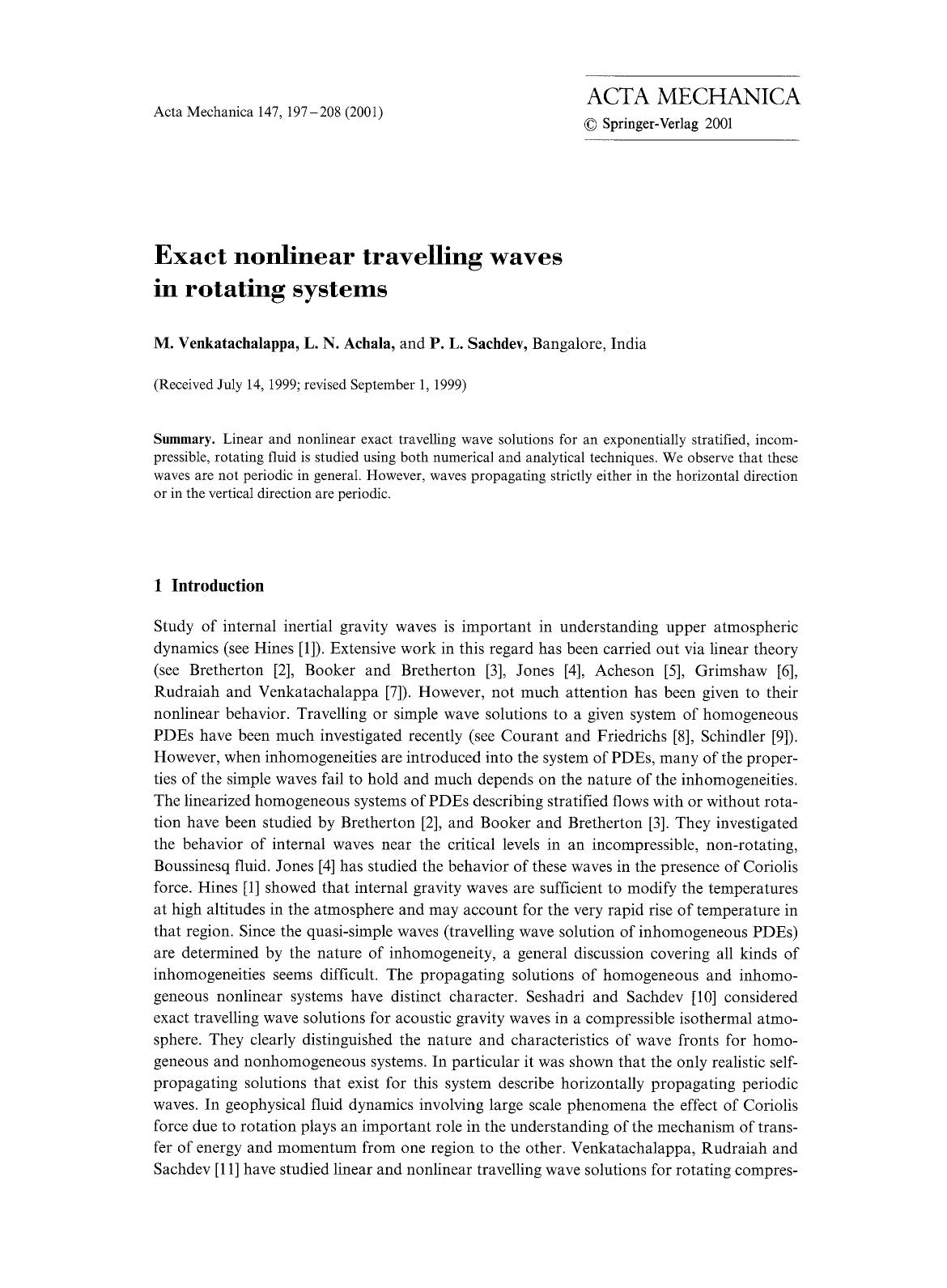 Exact nonlinear travelling waves in rotating systems by Unknown