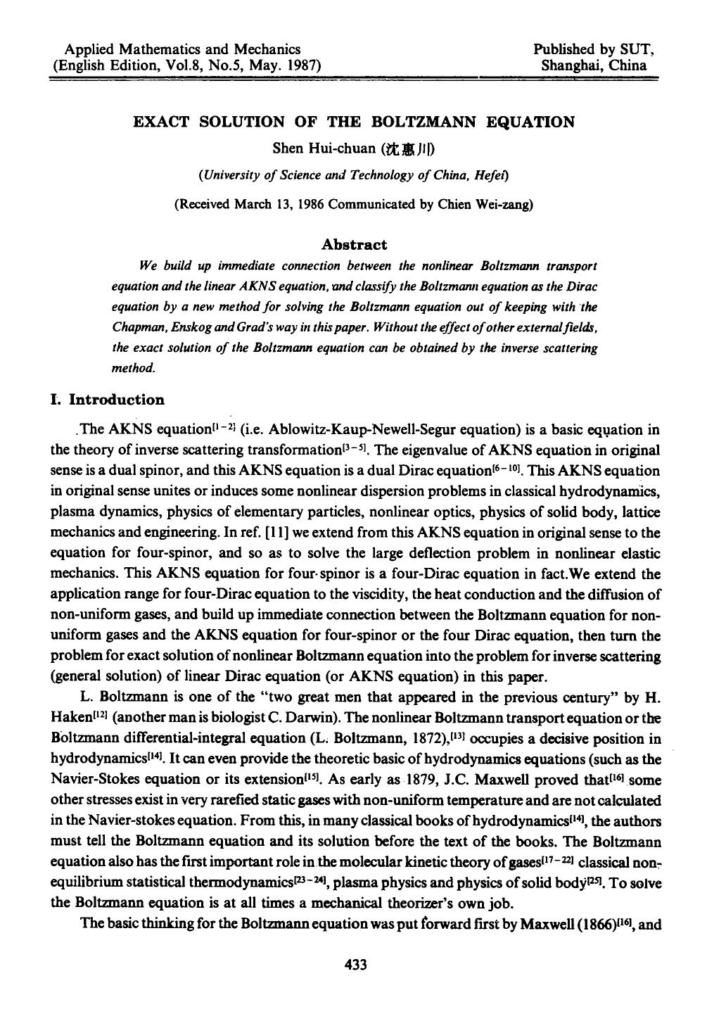 Exact solution of the Boltzmann equation by Unknown