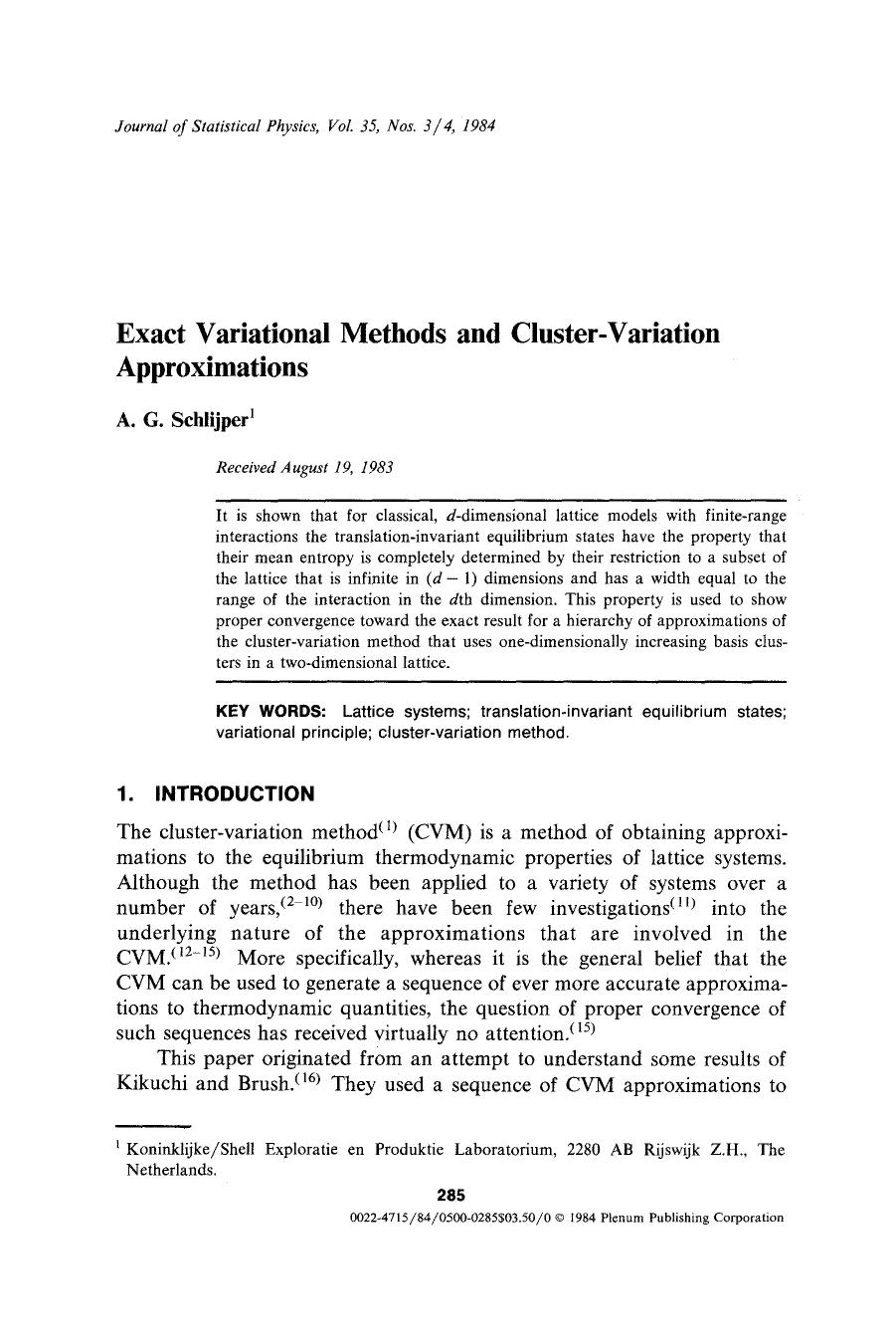 Exact variational methods and cluster-variation approximations by Unknown