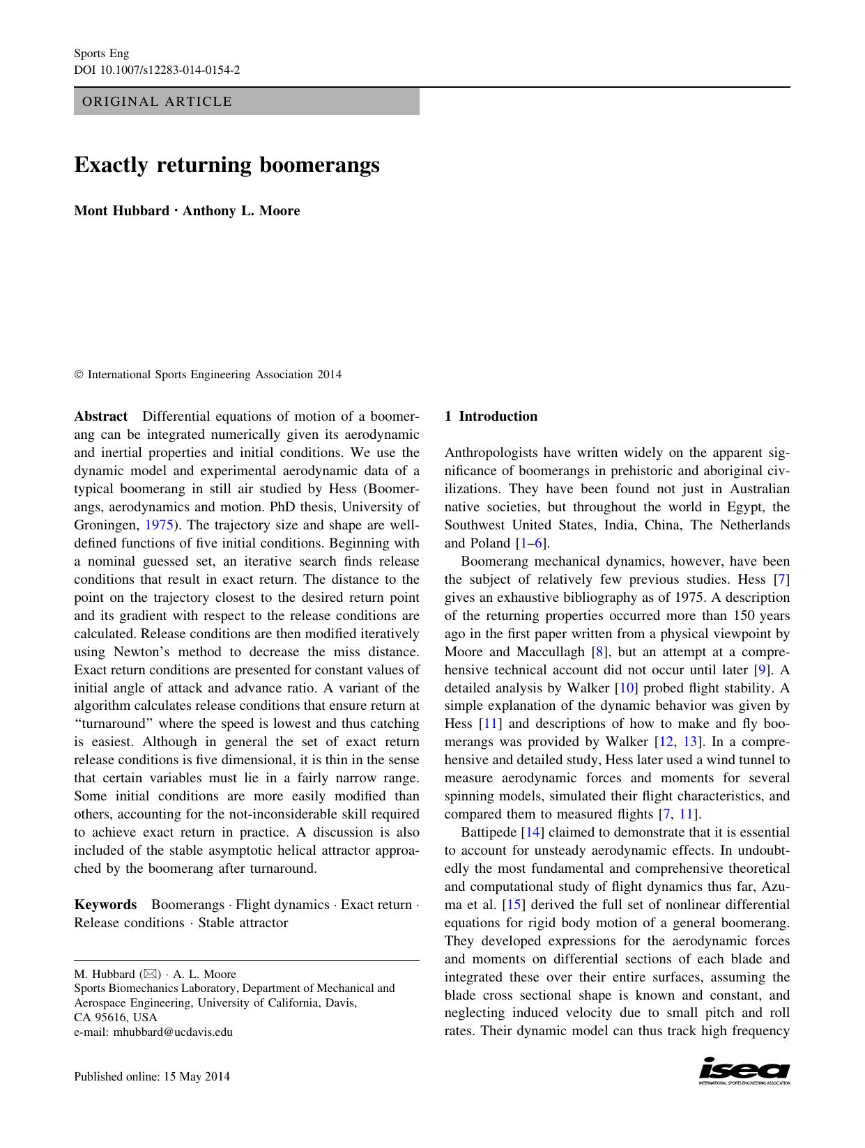 Exactly returning boomerang by Mont Hubbard • Anthony L. Moore