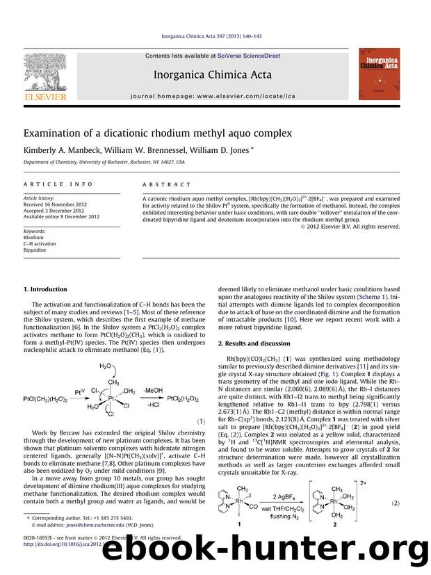 Examination of a dicationic rhodium methyl aquo complex by Kimberly A. Manbeck & William W. Brennessel & William D. Jones
