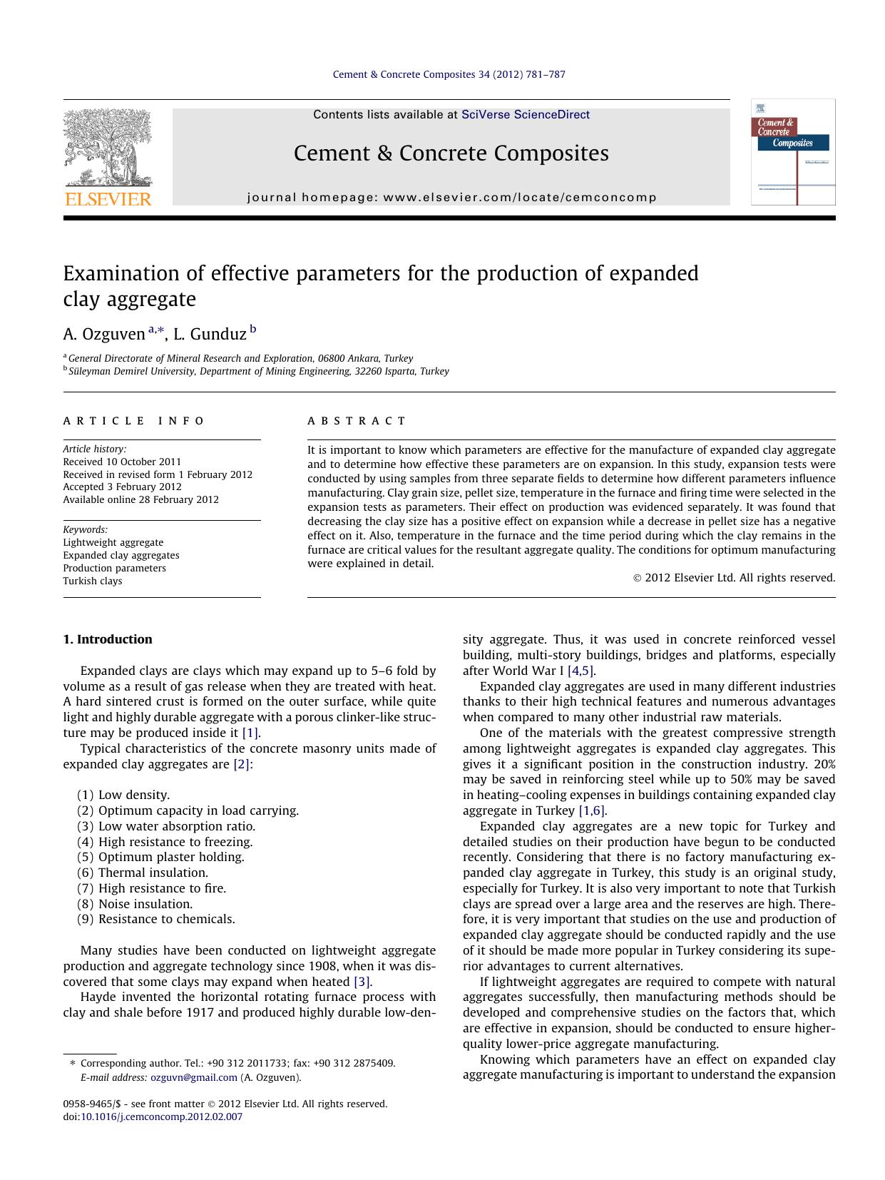 Examination of effective parameters for the production of expanded clay aggregate by A. Ozguven & L. Gunduz