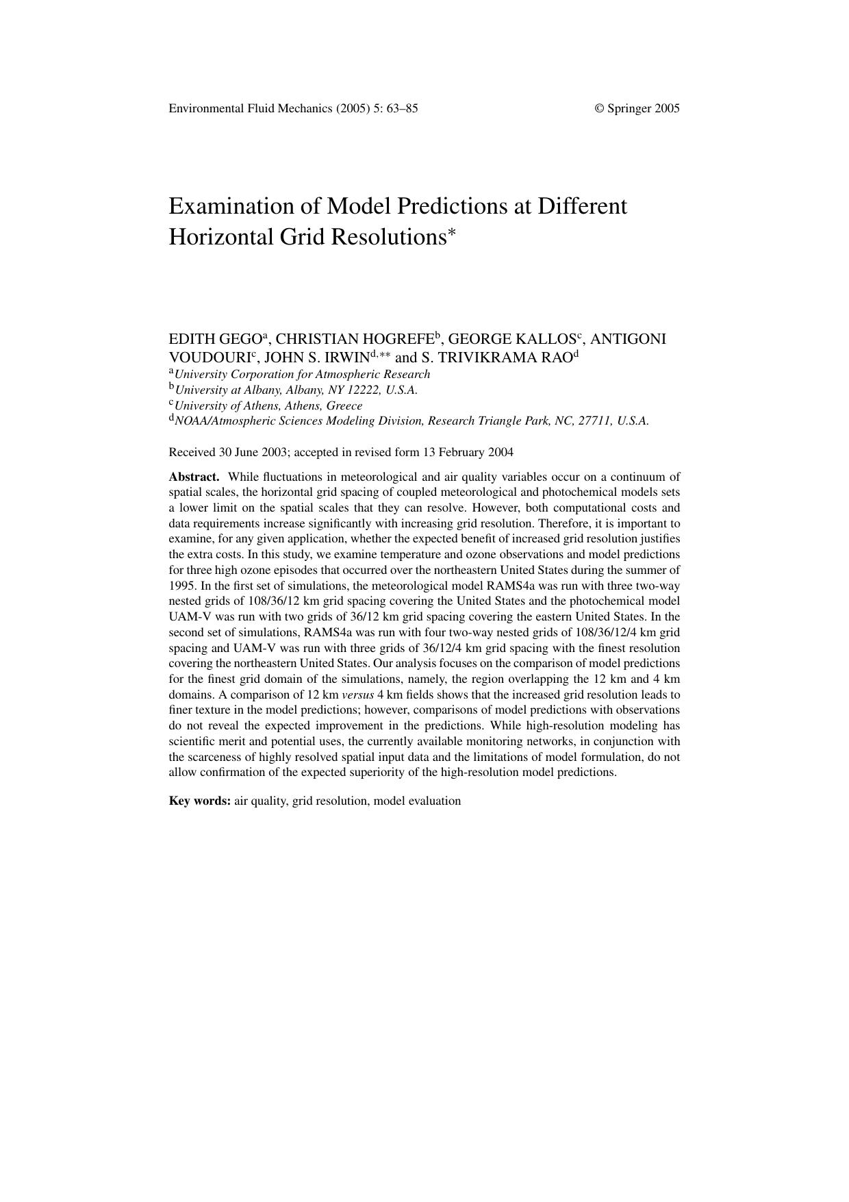 Examination of model predictions at different horizontal grid resolutions by Unknown