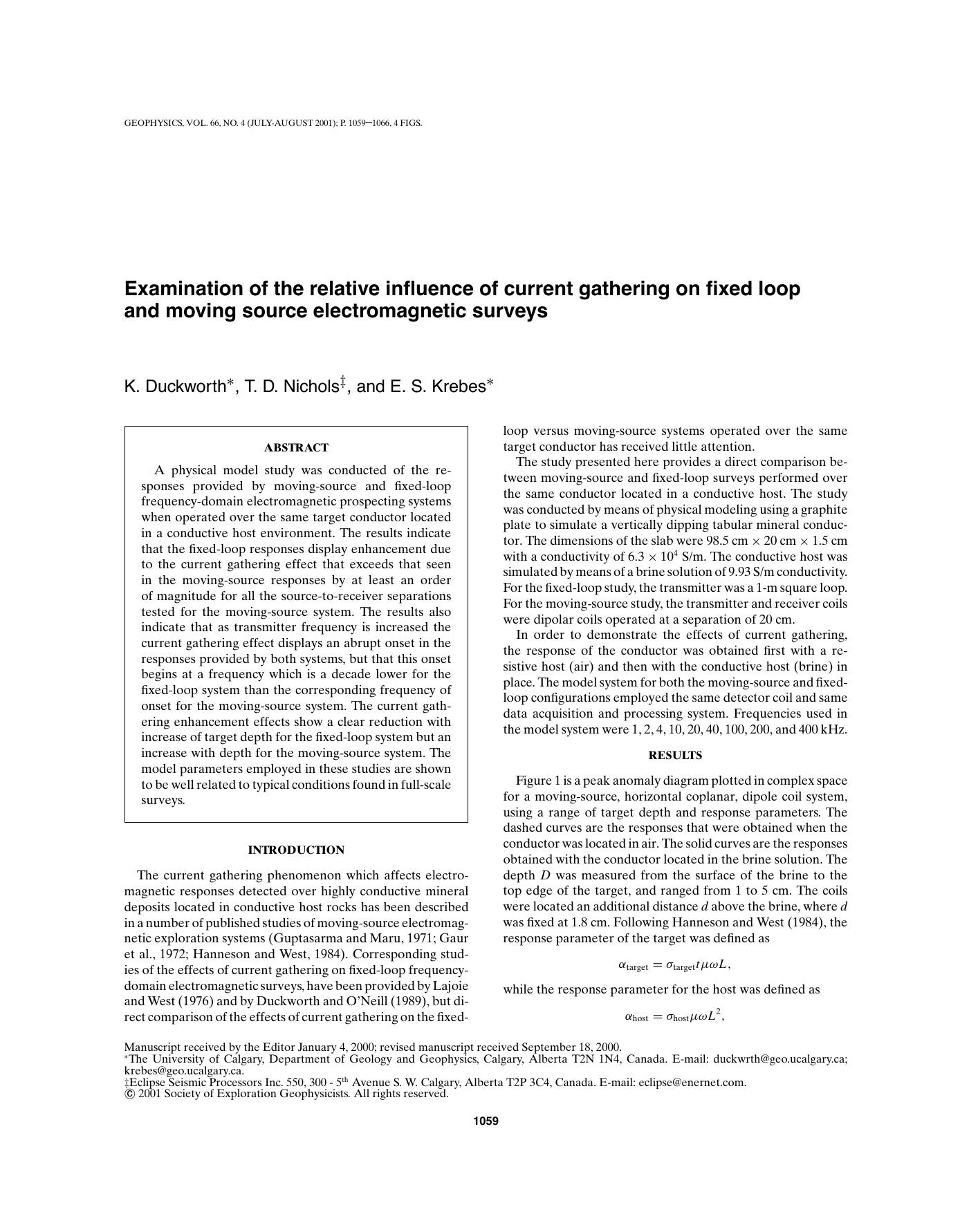Examination of the relative influence of current gathering on fixed loop and mo by K. Duckworth T. D. Nichols E. S. Krebes