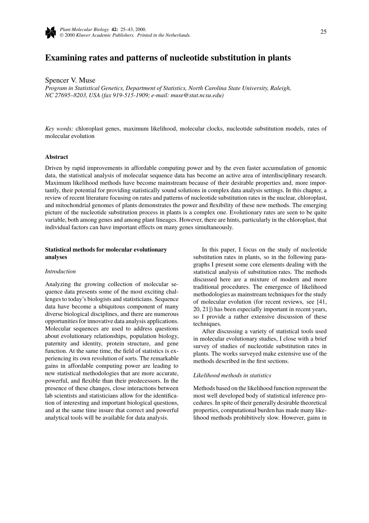 Examining rates and patterns of nucleotide substitution in plants by Unknown