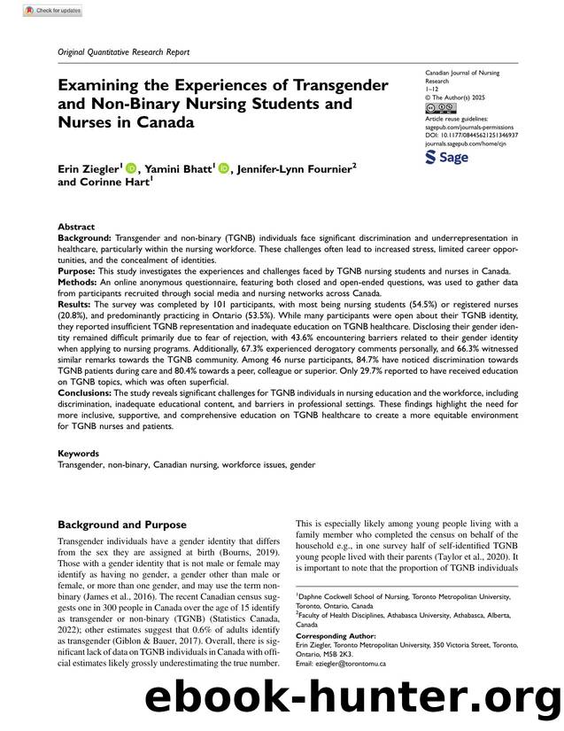 Examining the Experiences of Transgender and Non-Binary Nursing Students and Nurses in Canada by Unknown