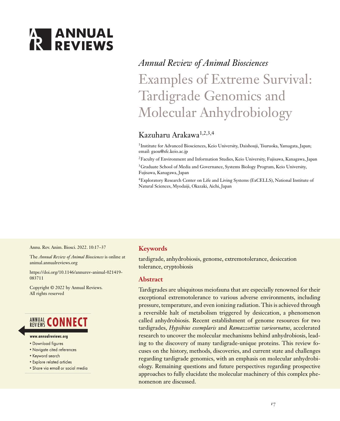 Examples of Extreme Survival: Tardigrade Genomics and Molecular Anhydrobiology by Kazuharu Arakawa