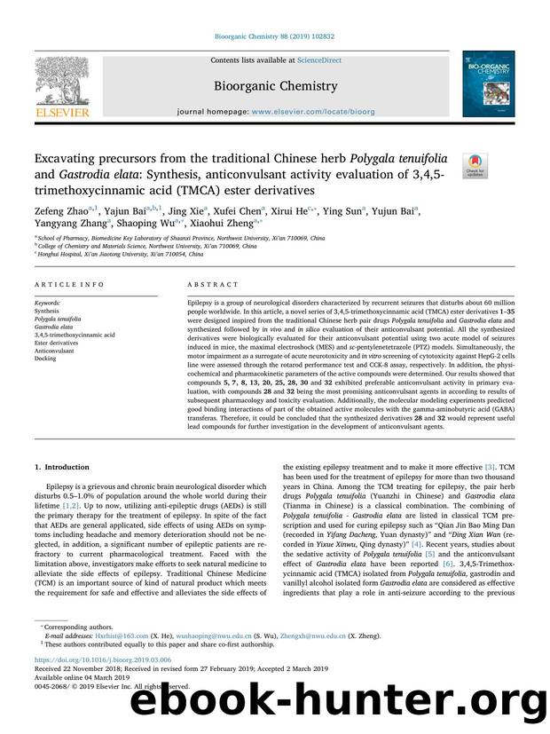 Excavating precursors from the traditional Chinese herb Polygala tenuifolia and Gastrodia elata_ Synthesis, anticonvulsant activity evaluation of 3,4,5-trimethoxycinnamic acid (TMCA) ester derivatives by unknow