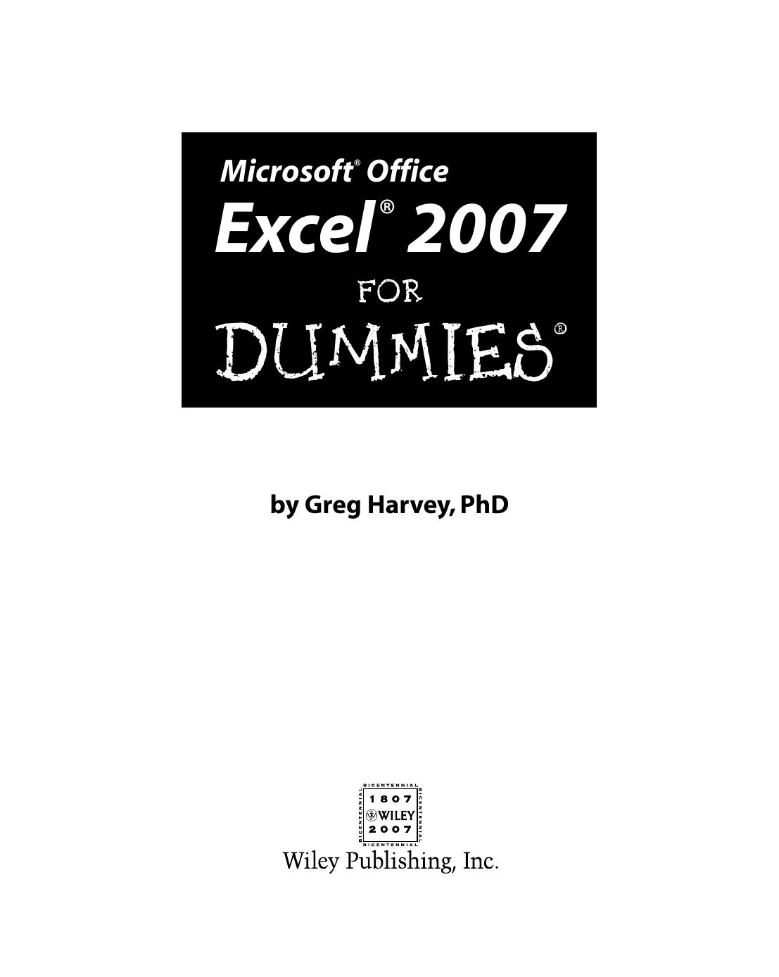 Excel 2007 For Dummies by Greg Harvey