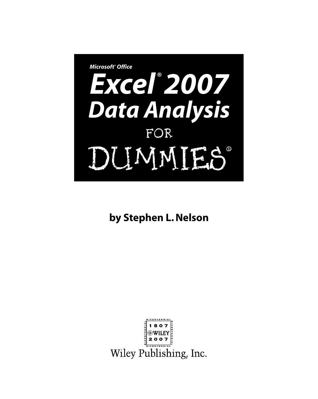 Excel 2007 data analysis for dummies by Stephen L Nelson