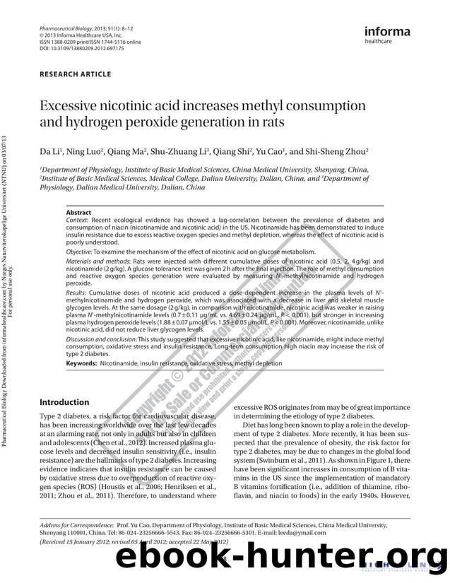 Excessive nicotinic acid increases methyl consumption and hydrogen peroxide generation in rats by Da Li Ning Luo Qiang Ma Shu-Zhuang Li Qiang Shi Yu Cao & Shi-Sheng Zhou
