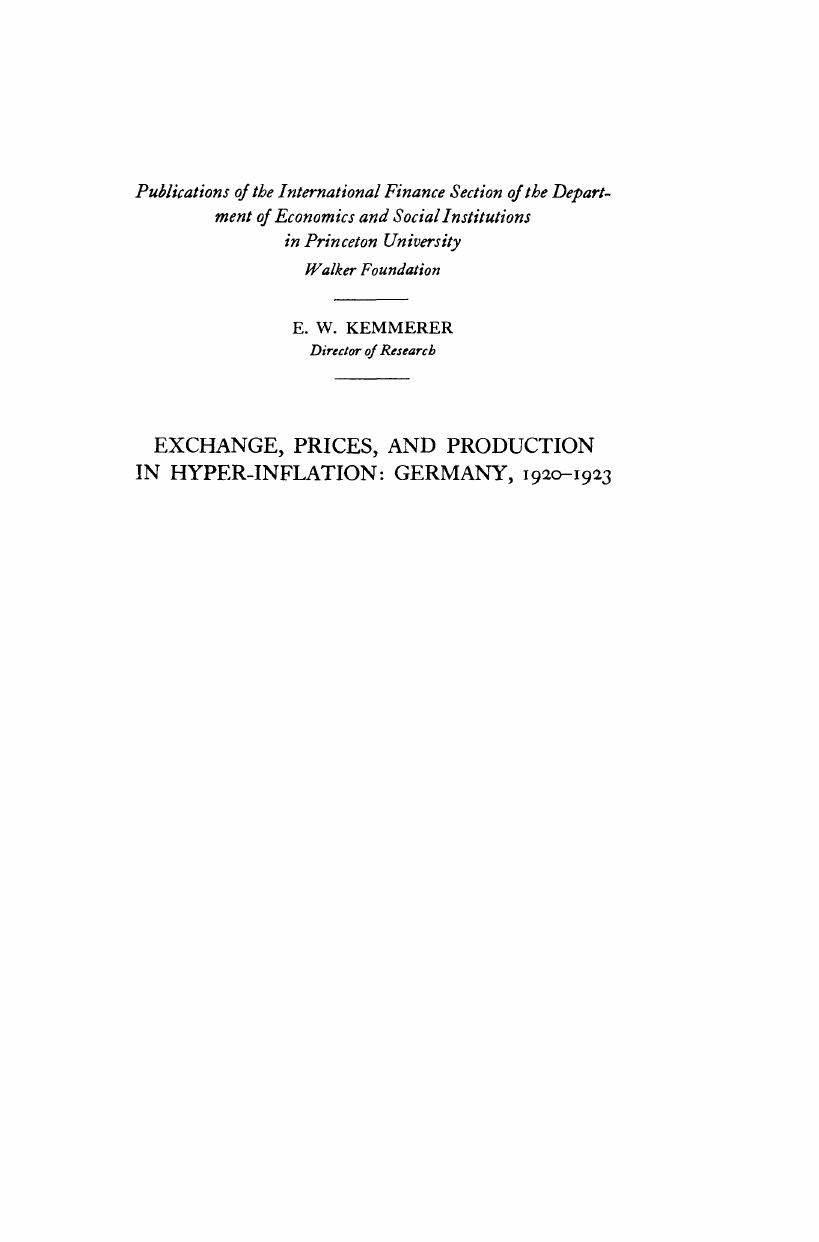 Exchange, Prices and Production in Hyper-inflation by Frank D. Graham