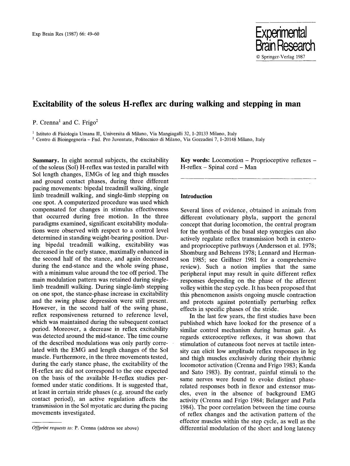 Excitability of the soleus H-reflex arc during walking and stepping in man by Unknown