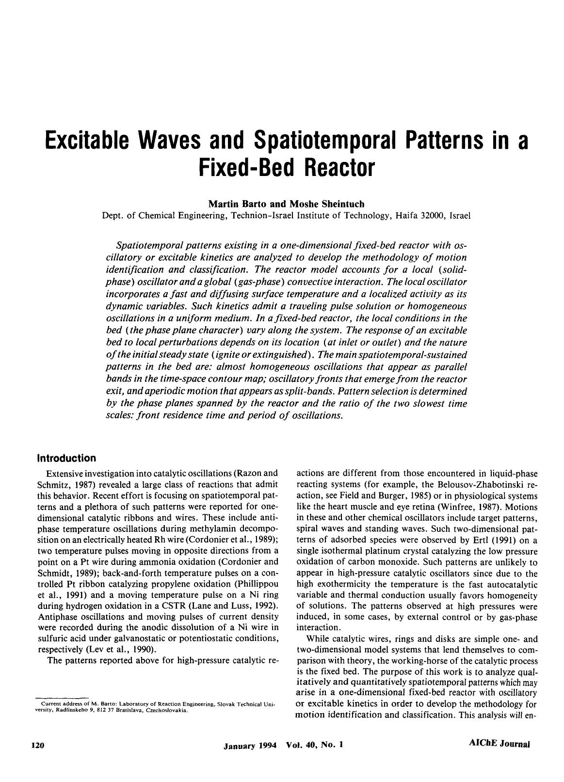 Excitable waves and spatiotemporal patterns in a fixed-bed reactor by Unknown