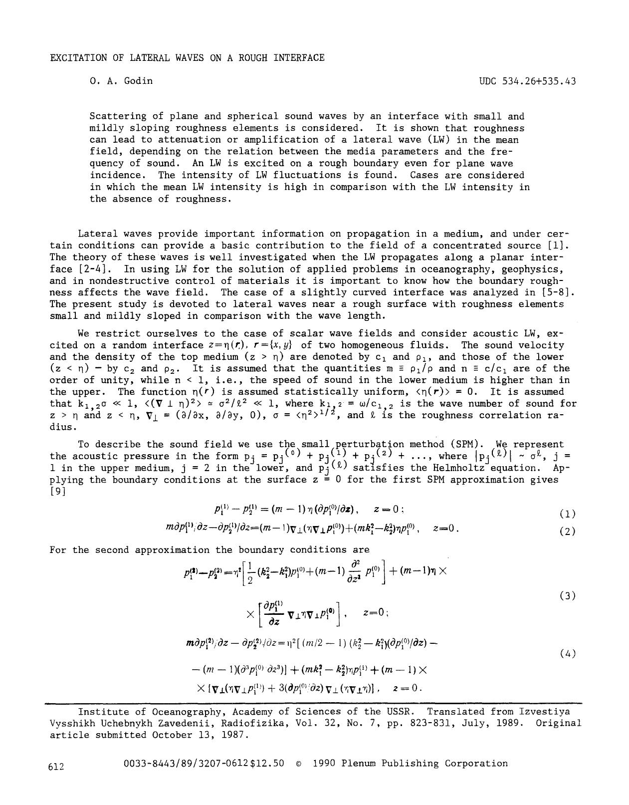 Excitation of lateral waves on a rough interface by Unknown