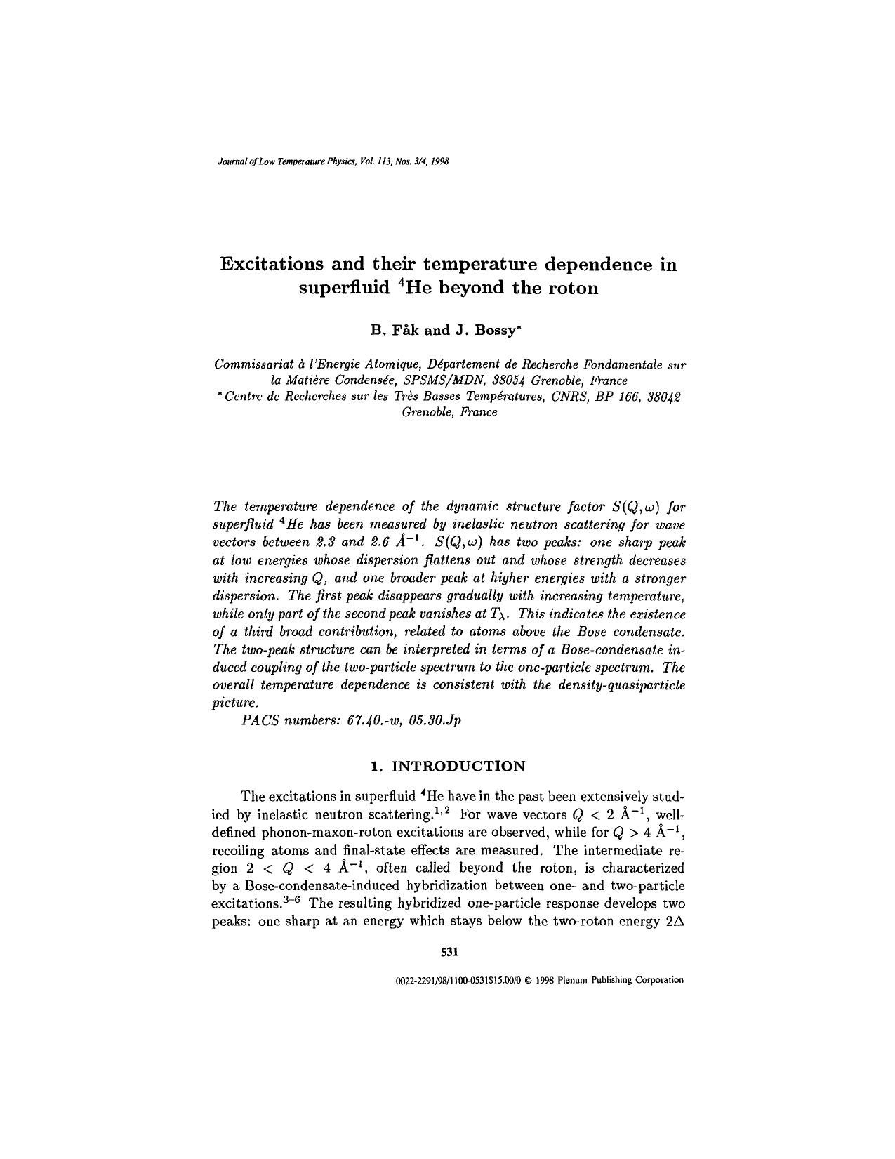 Excitations and Their Temperature Dependence in Superfluid <Superscript>4<Superscript>He Beyond the Roton by Unknown