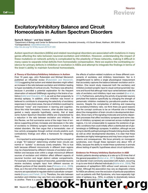 ExcitatoryInhibitory Balance and Circuit Homeostasis in Autism Spectrum Disorders by Sacha B. Nelson & Vera Valakh