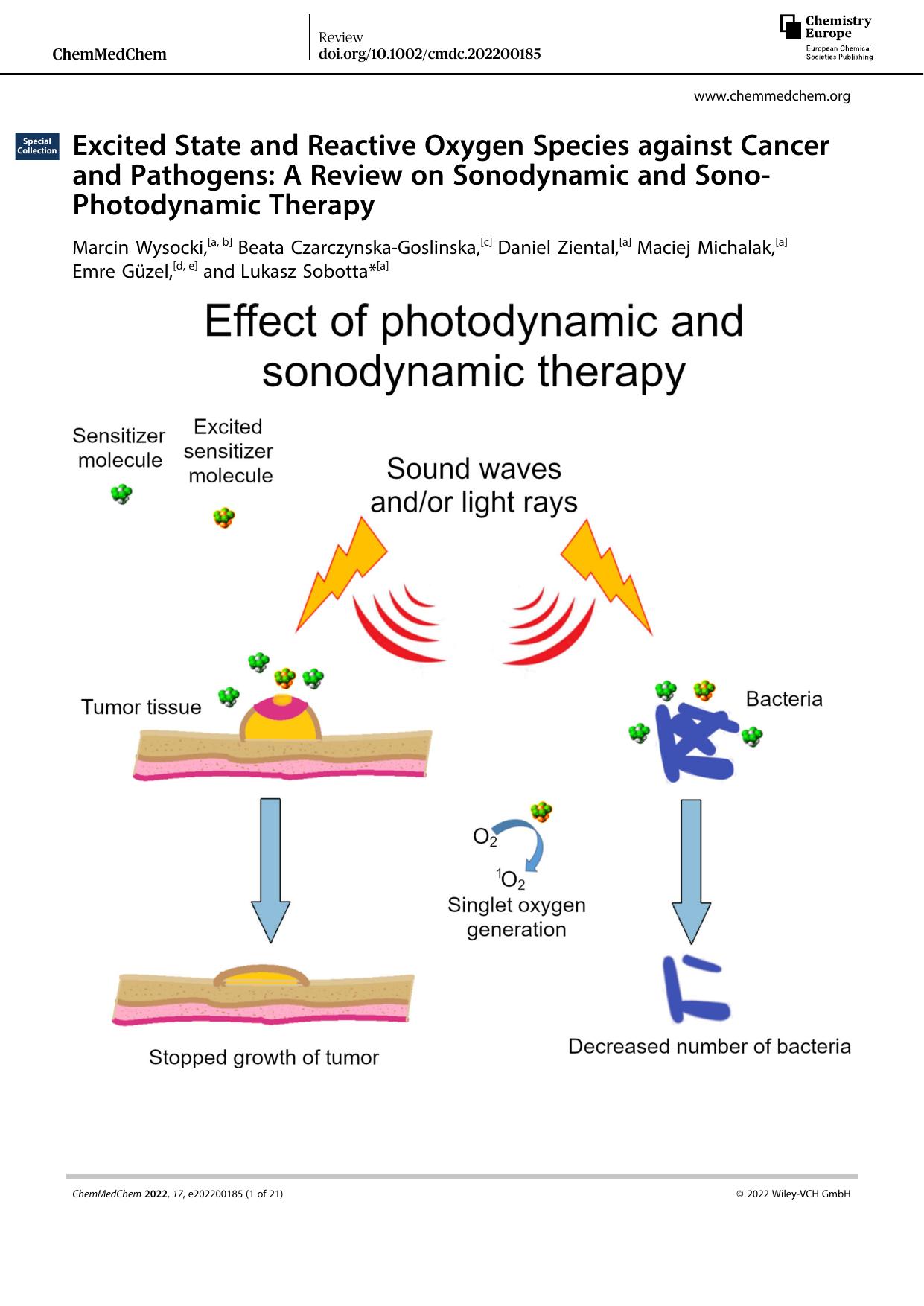 Excited State and Reactive Oxygen Species against Cancer and Pathogens: A Review on Sonodynamic and SonoâPhotodynamic Therapy by Unknown