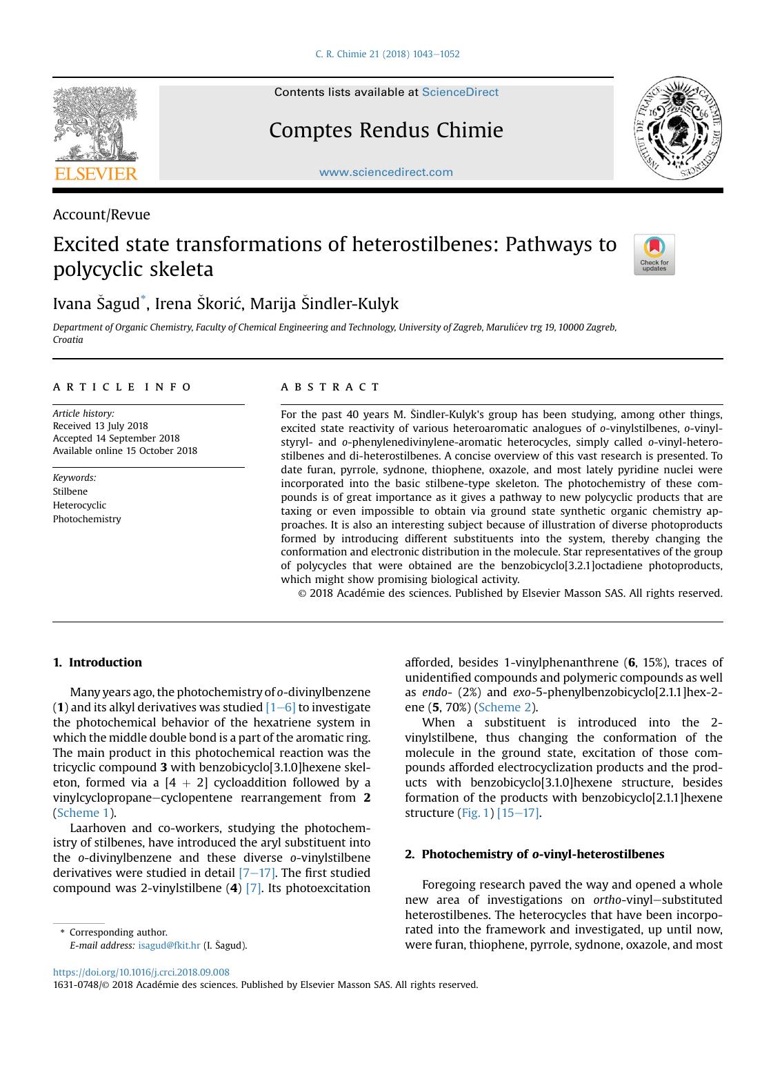 Excited state transformations of heterostilbenes: Pathways to polycyclic skeleta by Ivana Šagud & Irena Škorić & Marija Šindler-Kulyk
