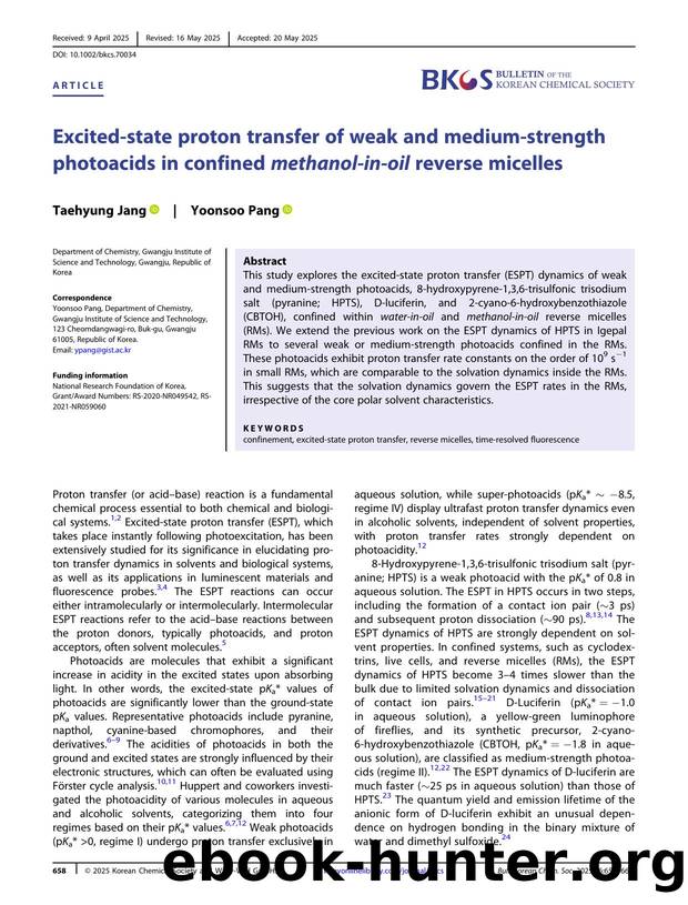 Excitedâstate proton transfer of weak and mediumâstrength photoacids in confined methanolâinâoil reverse micelles by Unknown