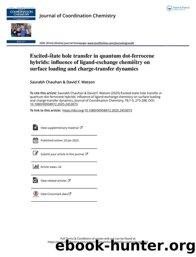 Excited-state hole transfer in quantum dot-ferrocene hybrids: influence of ligand-exchange chemistry on surface loading and charge-transfer dynamics by Chauhan Saurabh & Watson David F