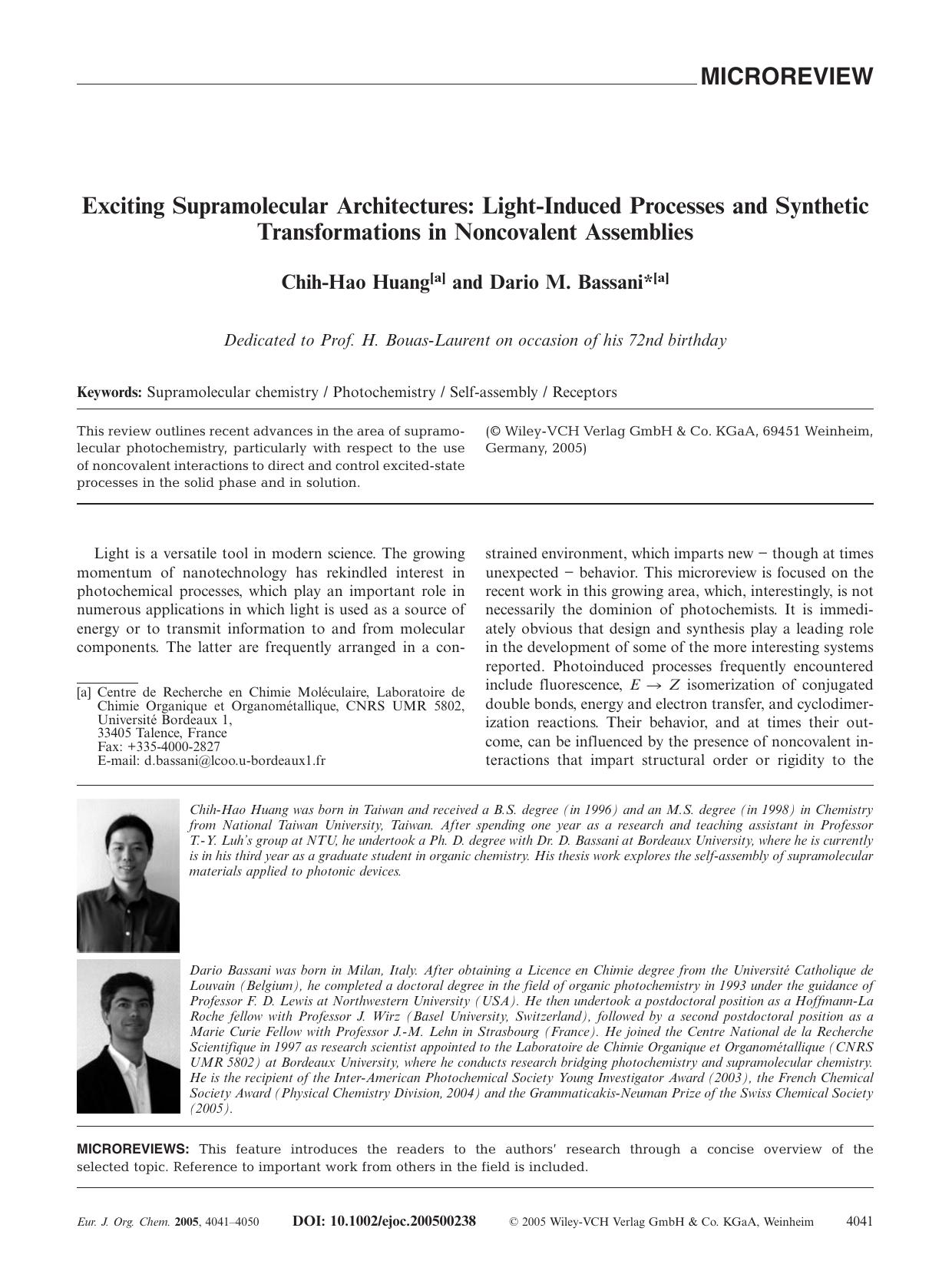Exciting Supramolecular Architectures: Light-Induced Processes and Synthetic Transformations in Noncovalent Assemblies by Unknown