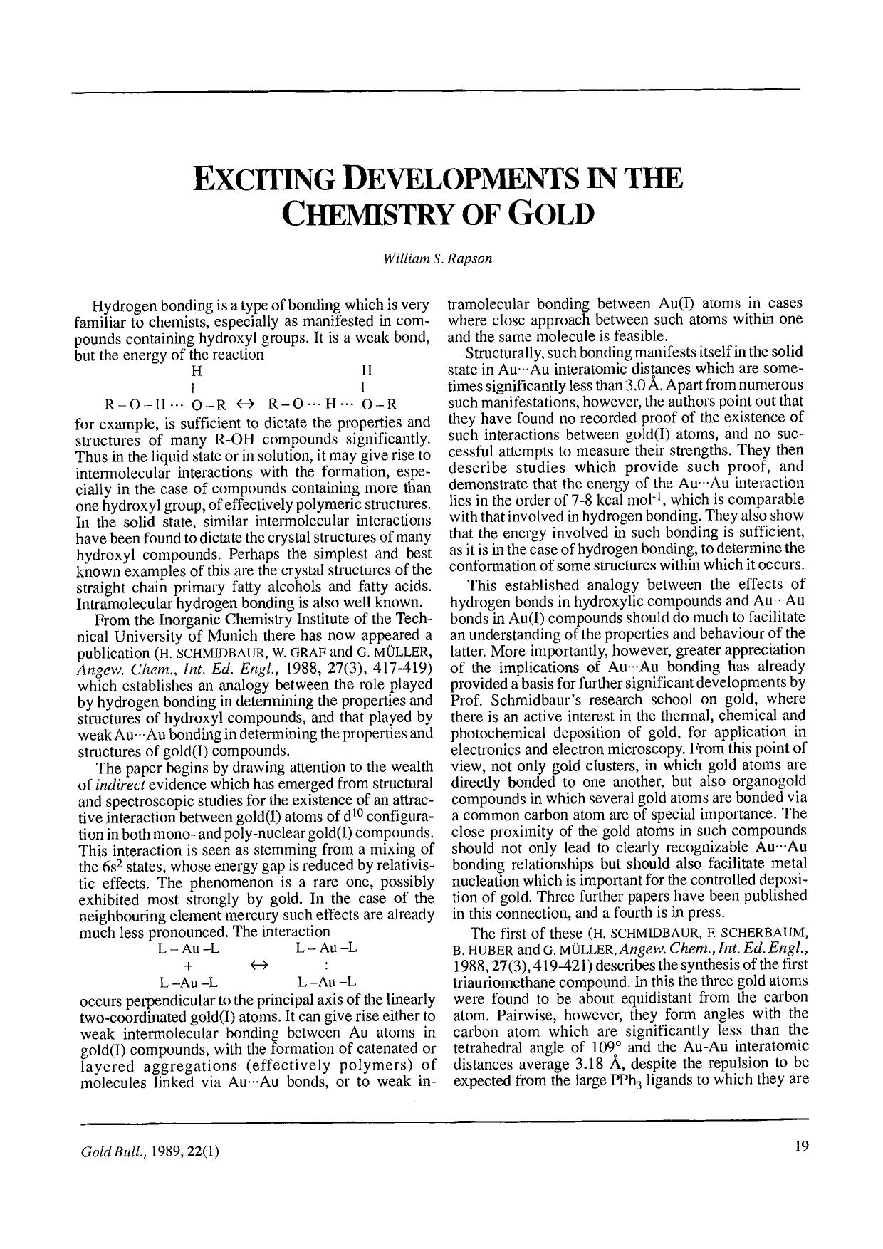 Exciting developments in the chemistry of gold by Unknown