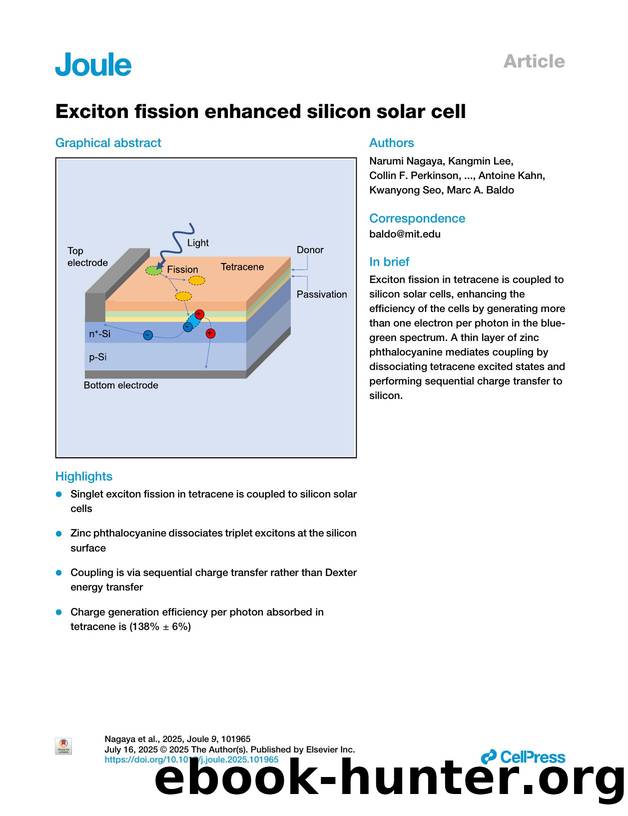 Exciton fission enhanced silicon solar cell by unknow