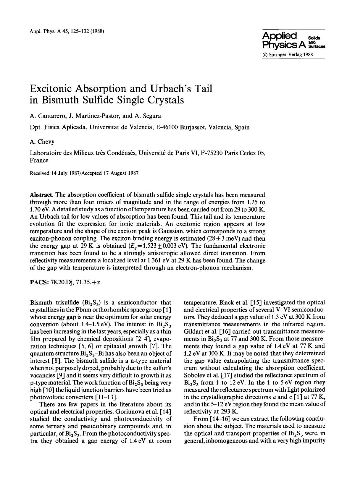 Excitonic absorption and Urbach's tail in bismuth sulfide single crystals by Unknown
