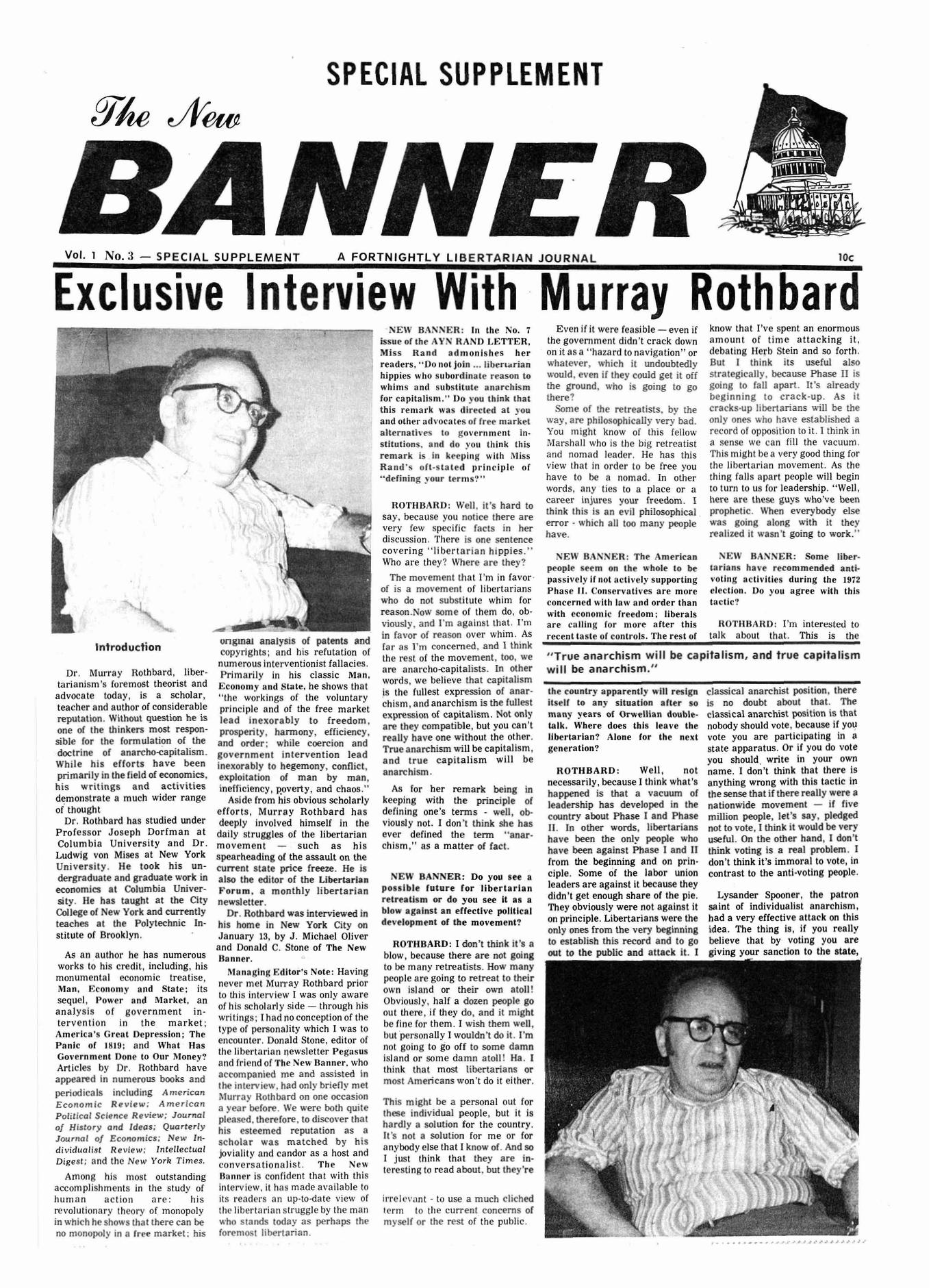Exclusive Interview with Murray Rothbard by The New Banner - Vol. 1 No. 3