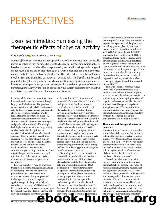 Exercise mimetics: harnessing the therapeutic effects of physical activity by Carolina Gubert & Anthony J. Hannan