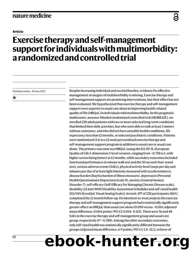 Exercise therapy and self-management support for individuals with multimorbidity: a randomized and controlled trial by unknow