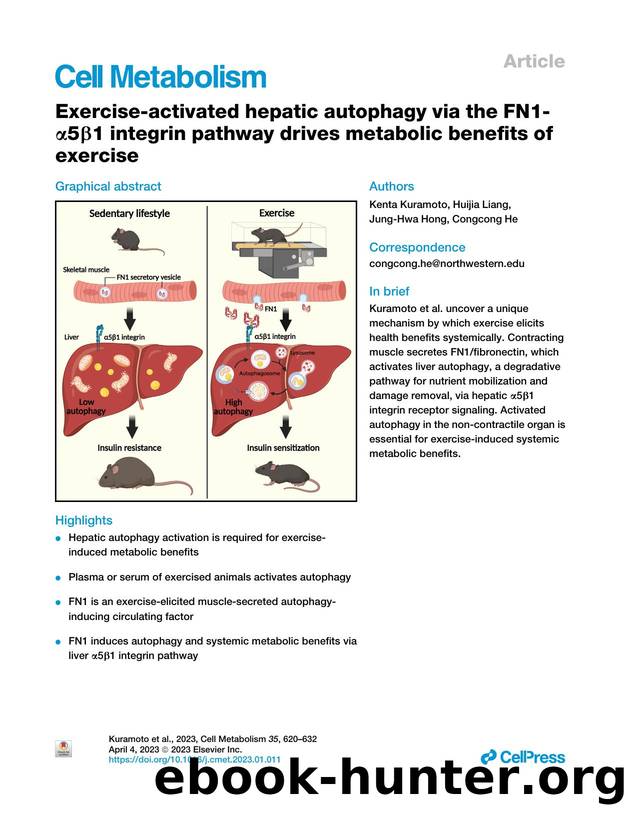 Exercise-activated hepatic autophagy via the FN1-&alpha;5&beta;1 integrin pathway drives metabolic benefits of exercise by Kenta Kuramoto & Huijia Liang & Jung-Hwa Hong & Congcong He