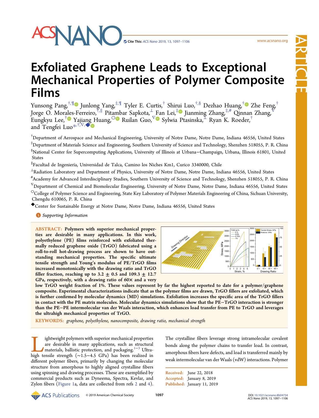 Exfoliated Graphene Leads to Exceptional Mechanical Properties of Polymer Composite Films by unknow