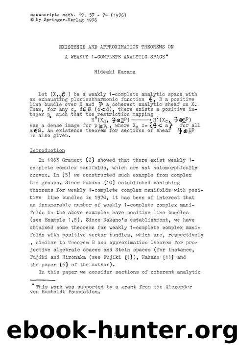 Existence and approximation theorems on a weakly 1-complete analytic space by Unknown