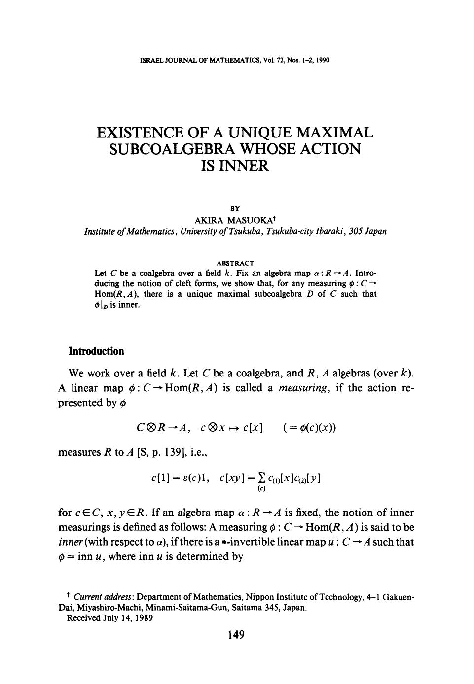 Existence of a unique maximal subcoalgebra whose action is inner by Unknown
