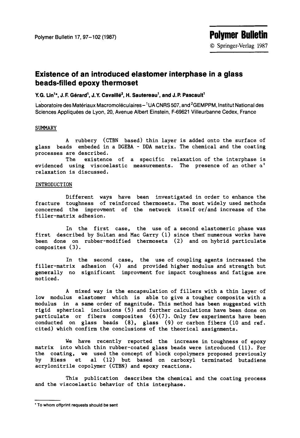 Existence of an introduced elastomer interphase in a glass beads-filled epoxy thermoset by Unknown