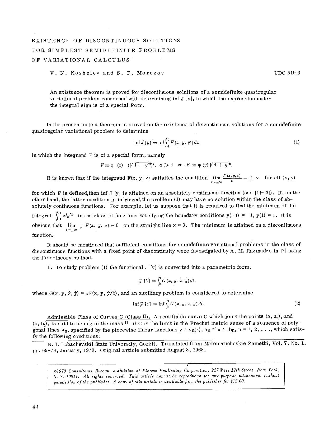 Existence of discontinuous solutions for simplest semidefinite problems of variational calculus by Unknown