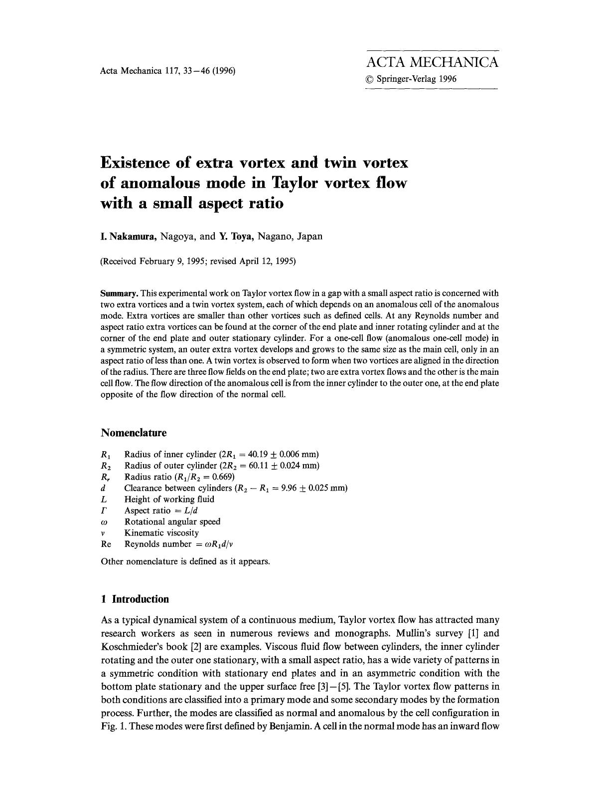 Existence of extra vortex and twin vortex of anomalous mode in Taylor vortex flow with a small aspect ratio by Unknown