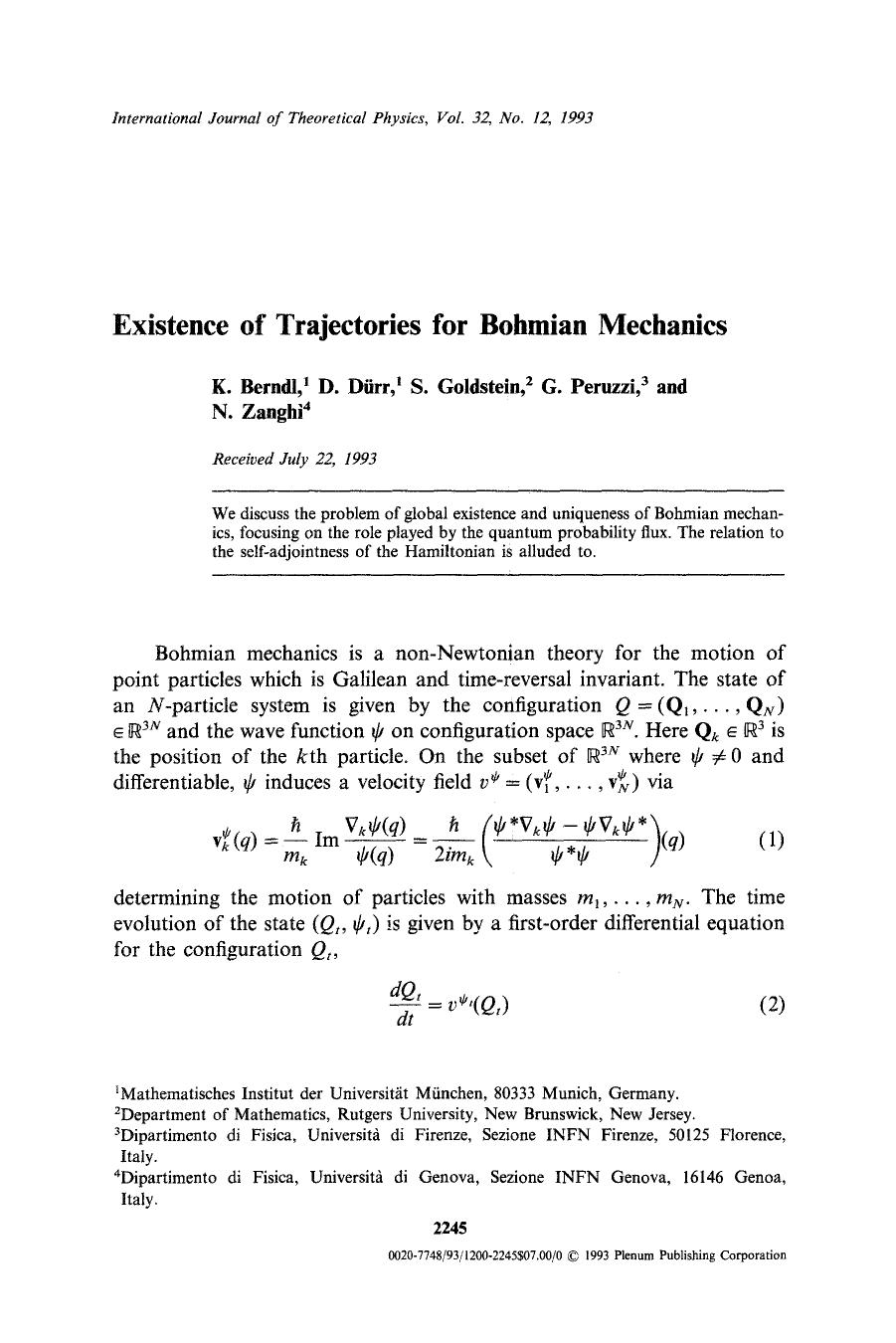 Existence of trajectories for Bohmian mechanics by Unknown