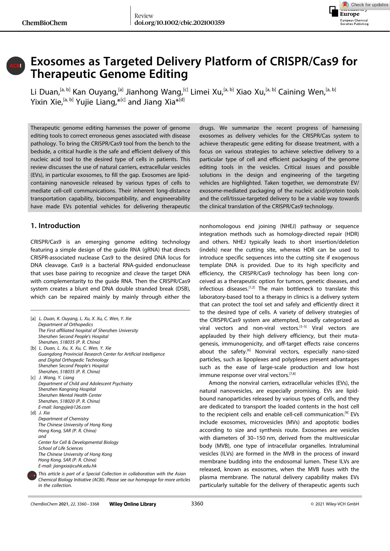 Exosomes as Targeted Delivery Platform of CRISPRCas9 for Therapeutic Genome Editing by Unknown
