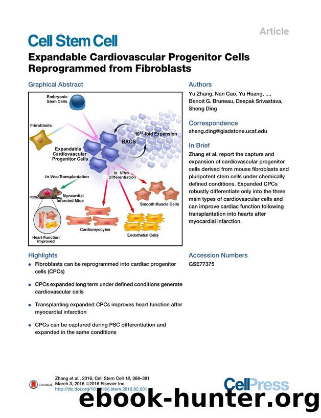 Expandable Cardiovascular Progenitor Cells Reprogrammed from Fibroblasts by unknow