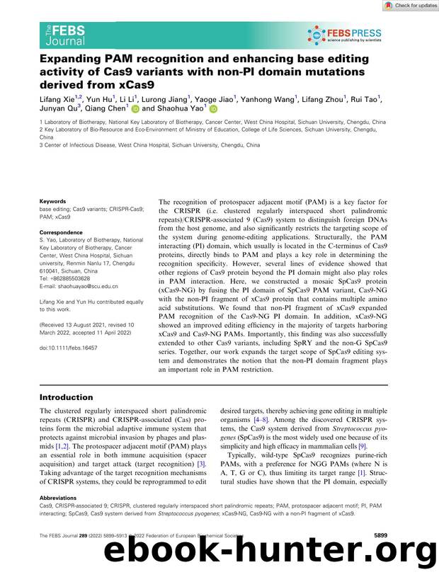 Expanding PAM recognition and enhancing base editing activity of Cas9 variants with nonâPI domain mutations derived from xCas9 by Unknown