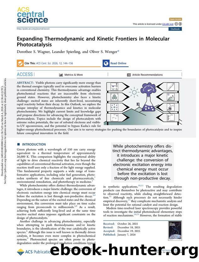 Expanding Thermodynamic and Kinetic Frontiers in Molecular Photocatalysis by Dorothee S. Wagner Leander Spierling & Oliver S. Wenger