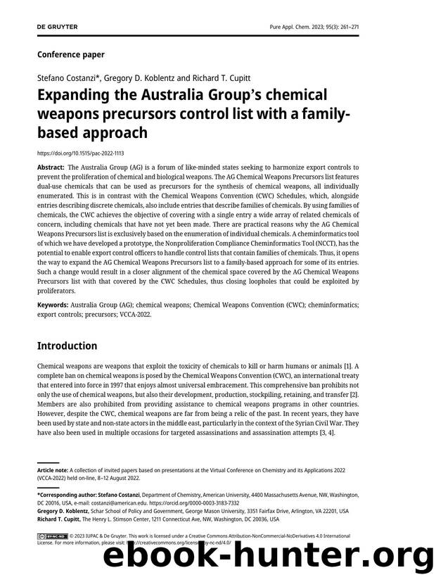 Expanding the Australia Group’s chemical weapons precursors control list with a family-based approach by Stefano Costanzi