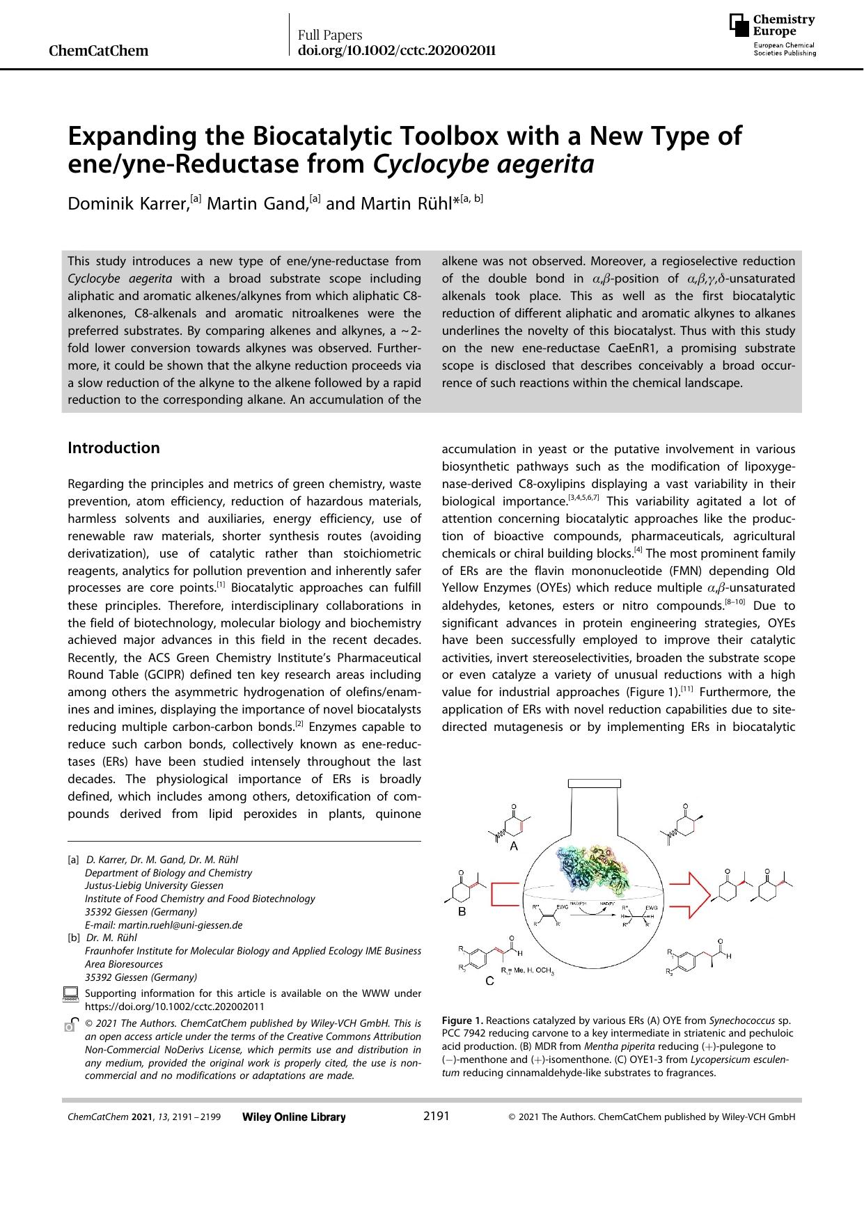 Expanding the Biocatalytic Toolbox with a New Type of eneyneâReductase from Cyclocybe aegerita by Unknown