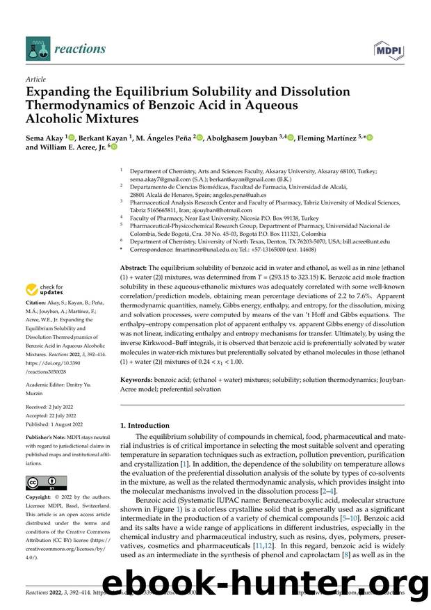 Expanding the Equilibrium Solubility and Dissolution Thermodynamics of Benzoic Acid in Aqueous Alcoholic Mixtures by unknow