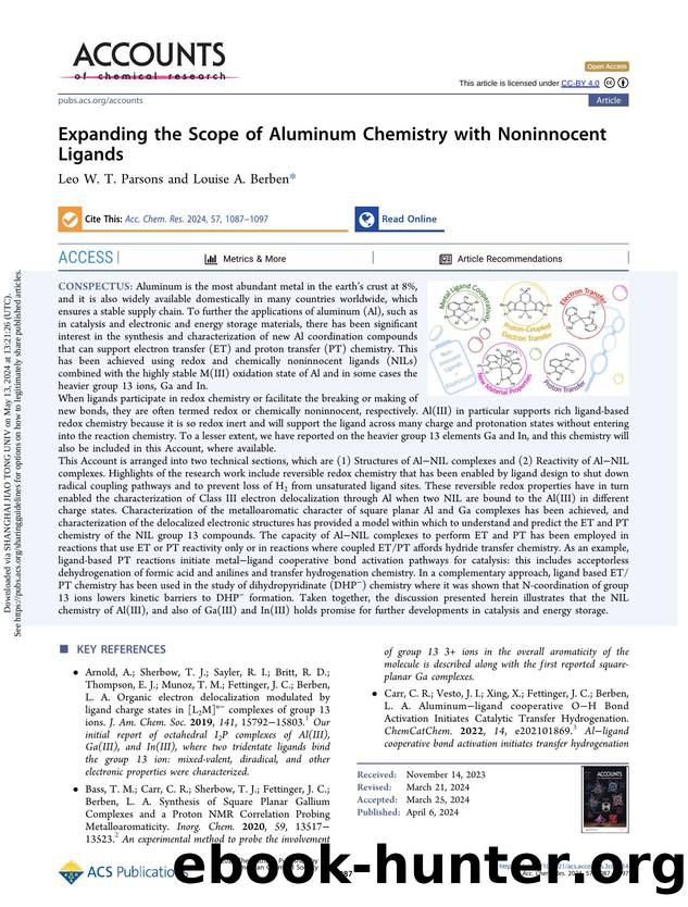 Expanding the Scope of Aluminum Chemistry with Noninnocent Ligands by Leo W. T. Parsons & Louise A. Berben