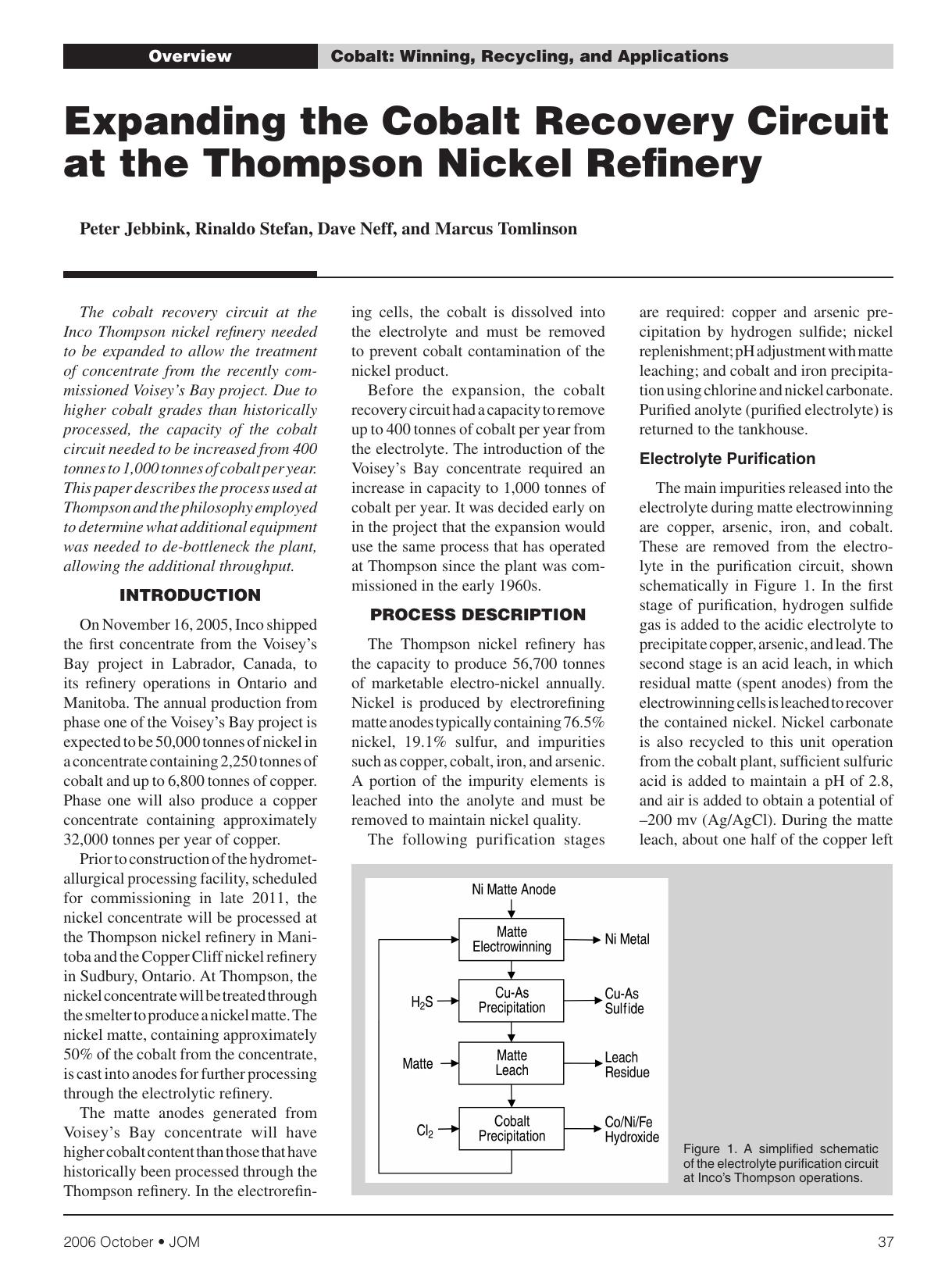 Expanding the cobalt recovery circuit at the Thompson nickel refinery by Unknown